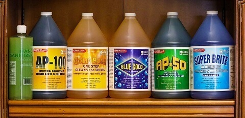 Blendex gallon bottles of chemicals