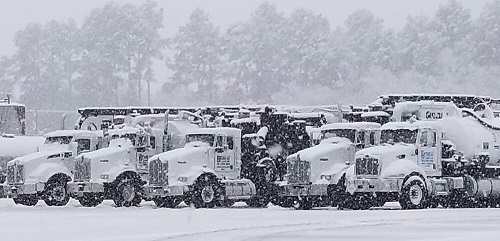 vacuum truck fleet in the snow